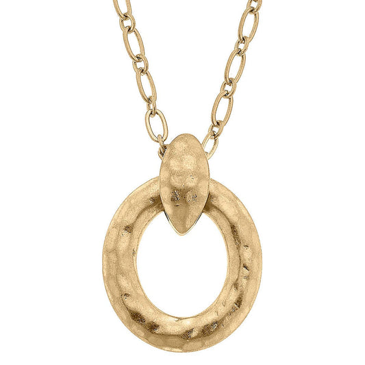 Mae Hammered Pendant Necklace in Worn Gold