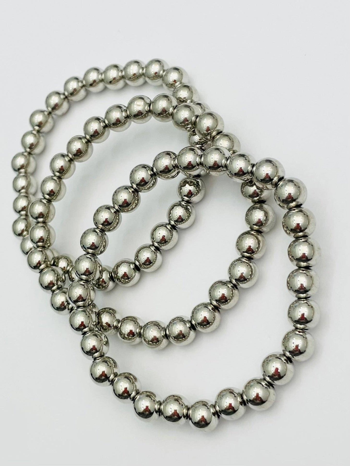 3-Strand Bead Bracelet Set (silver)