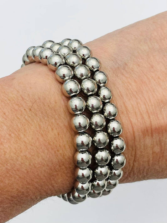 3-Strand Bead Bracelet Set (silver)